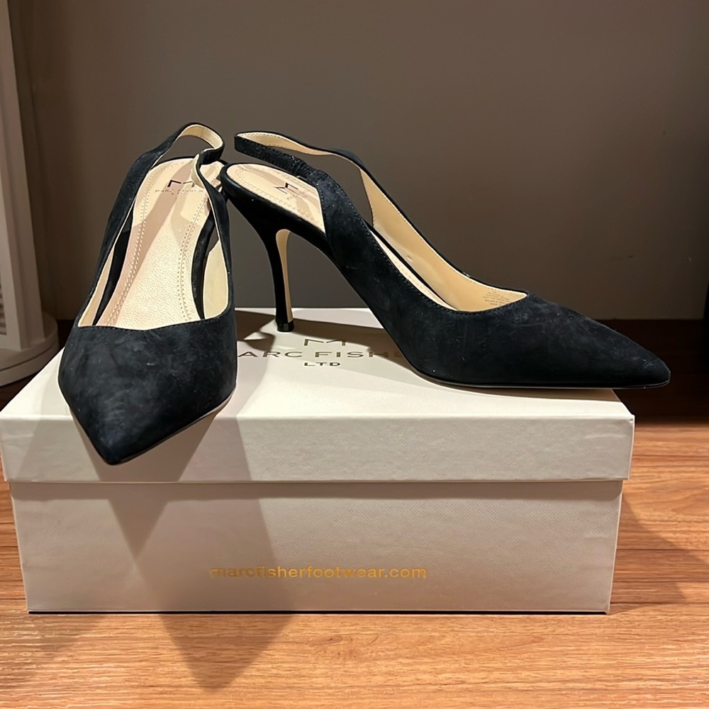 Marc Fisher black suede slingbacks
